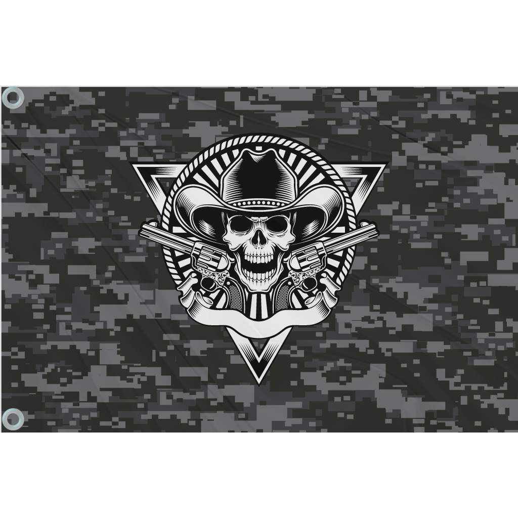 Fest Flags Custom ATV Flags Skull Cowboy Flag | Black Grey Camo