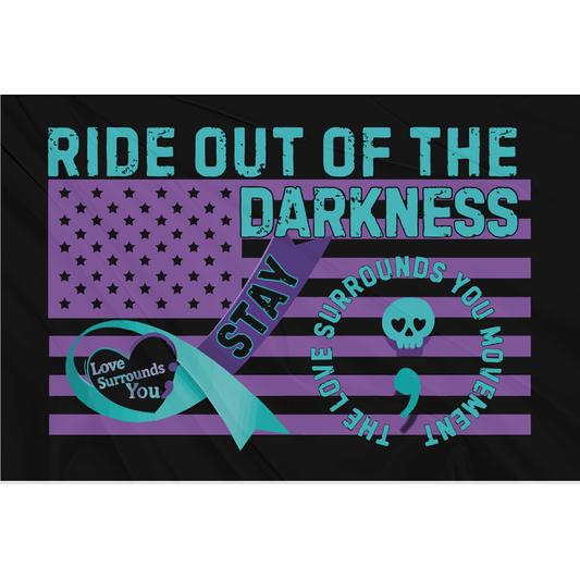 Fest Flags 12 X 18 Inches / Double Sided Love Surrounds You Flag - Purple Aqua ( CAR FLAG W/ POLE)