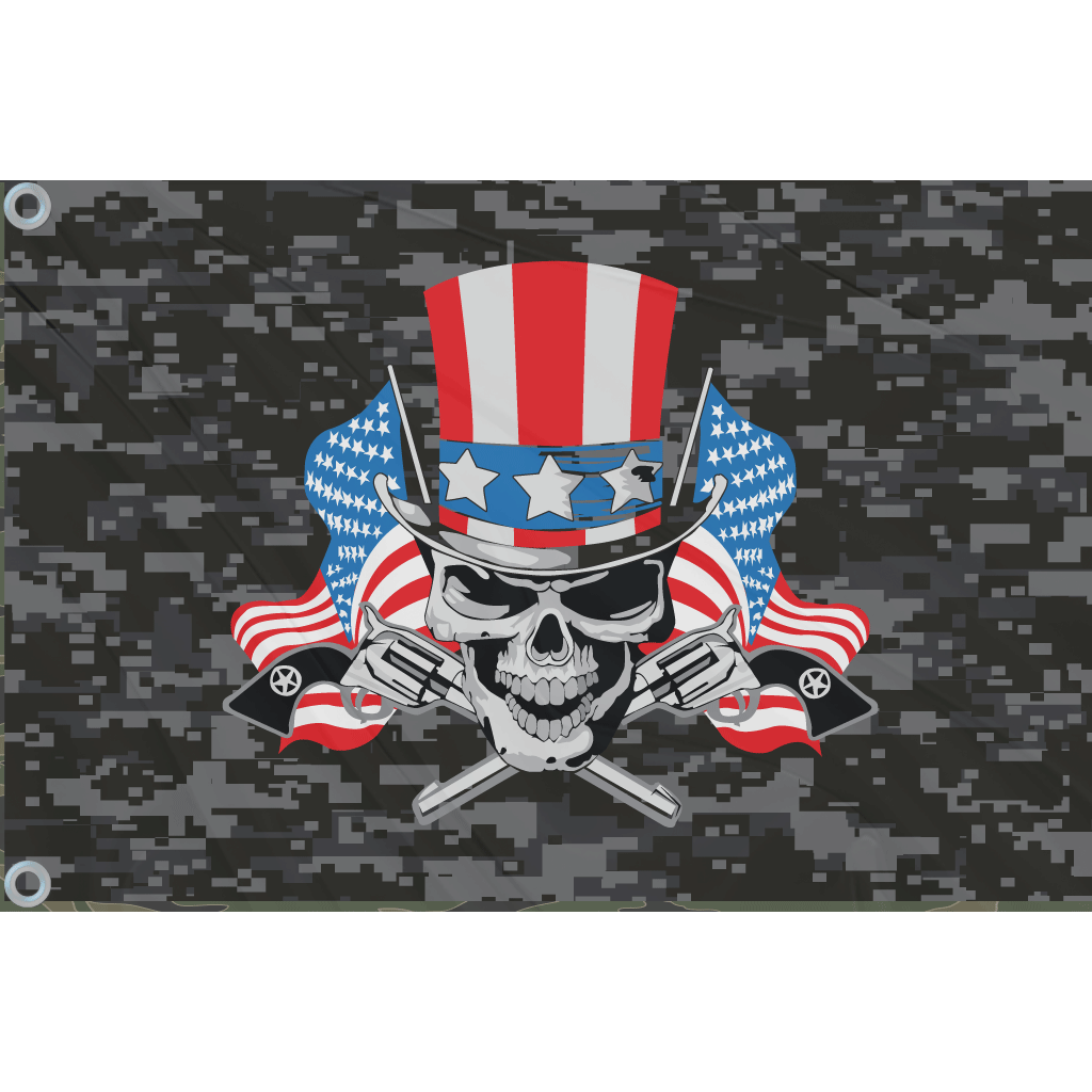Fest Flags Custom ATV Flags 6 X 9 Inch Rectangle / Single Sided Patriot Skull Flag | Black Grey Camo