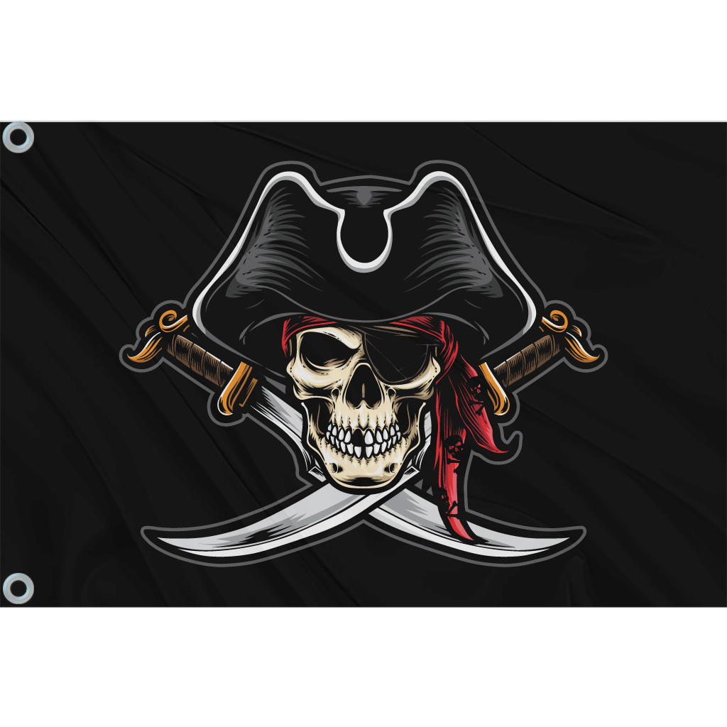 Fest Flags Custom ATV Flags 6 X 9 Inch Rectangle / Single Sided Pirate Skull Flag | Black