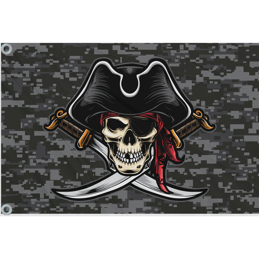 Fest Flags Custom ATV Flags 6 X 9 Inch Rectangle / Single Sided Pirate Skull Flag | Black Grey Camo