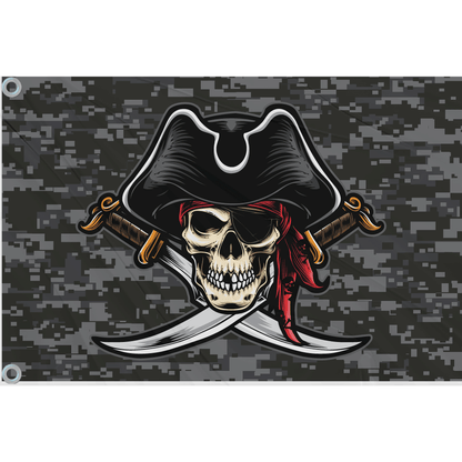 Fest Flags Custom ATV Flags 6 X 9 Inch Rectangle / Single Sided Pirate Skull Flag | Black Grey Camo