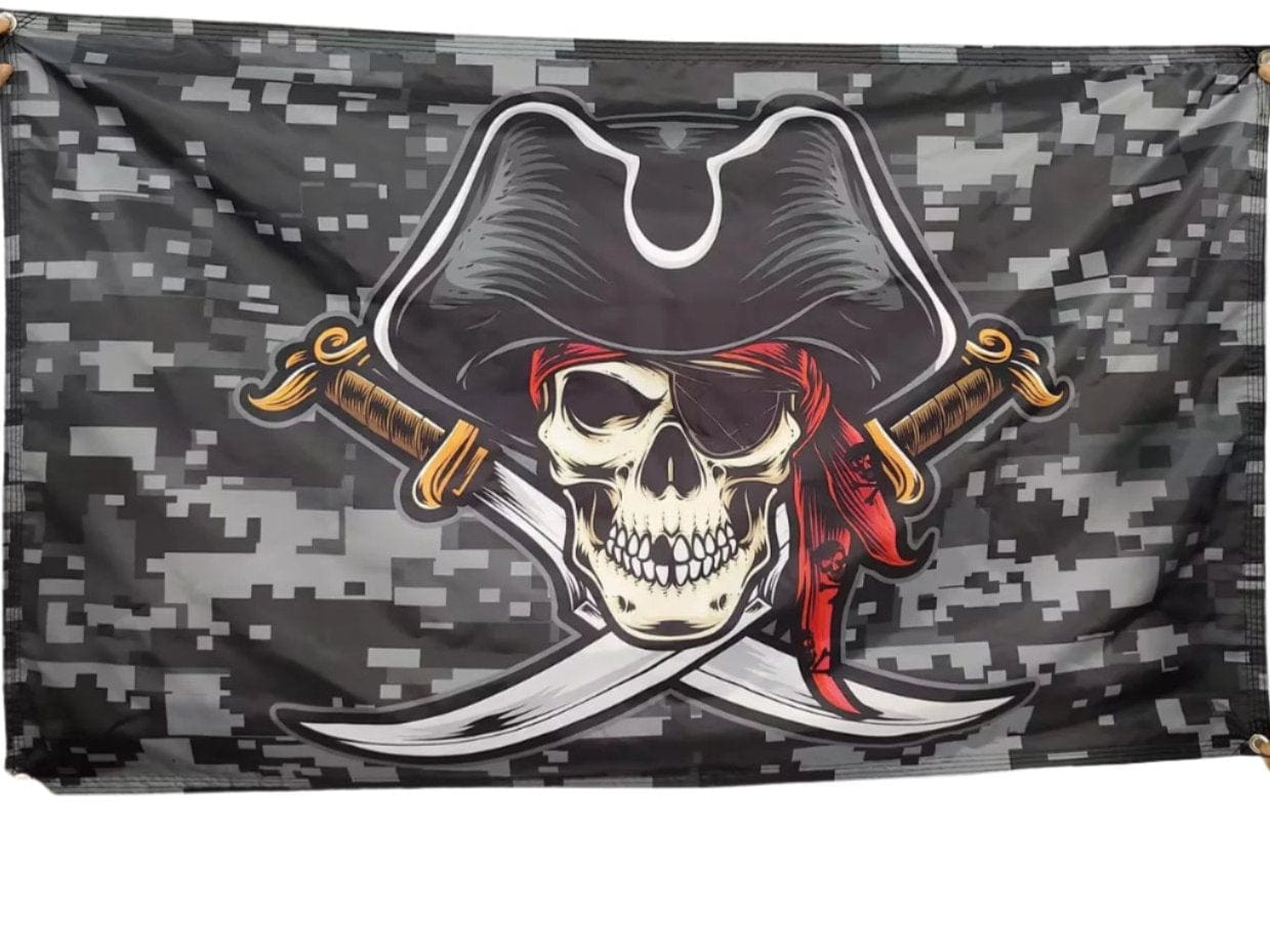 Fest Flags Custom ATV Flags Pirate Skull Flag | Black Grey Camo