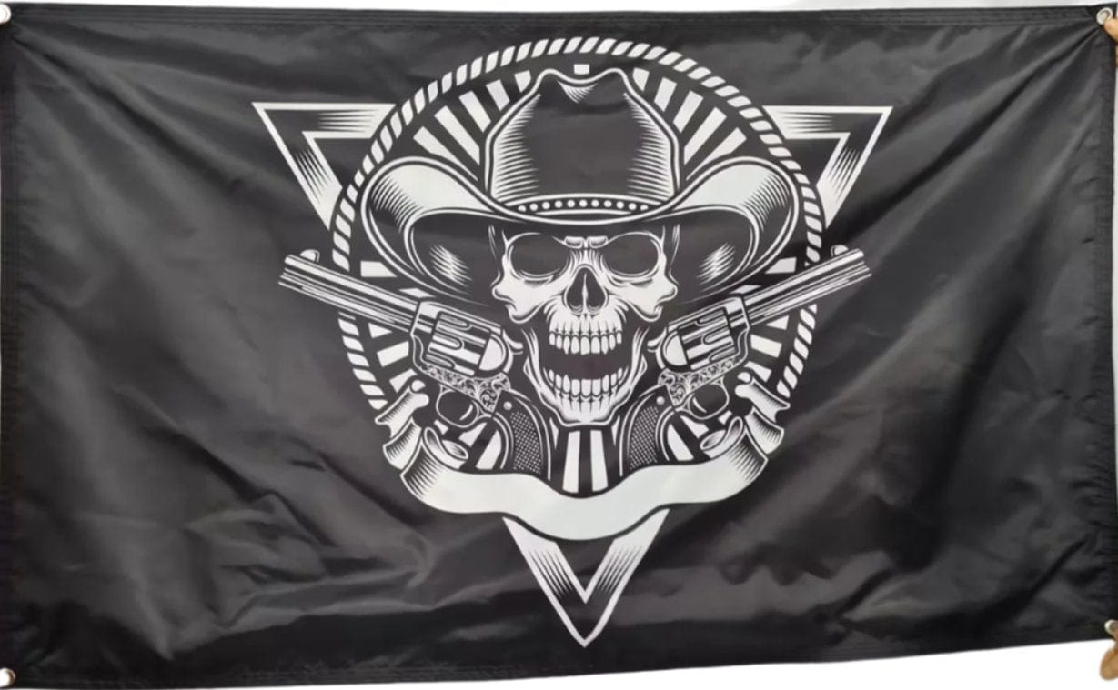 Fest Flags Custom ATV Flags Skull Cowboy Flag | Black