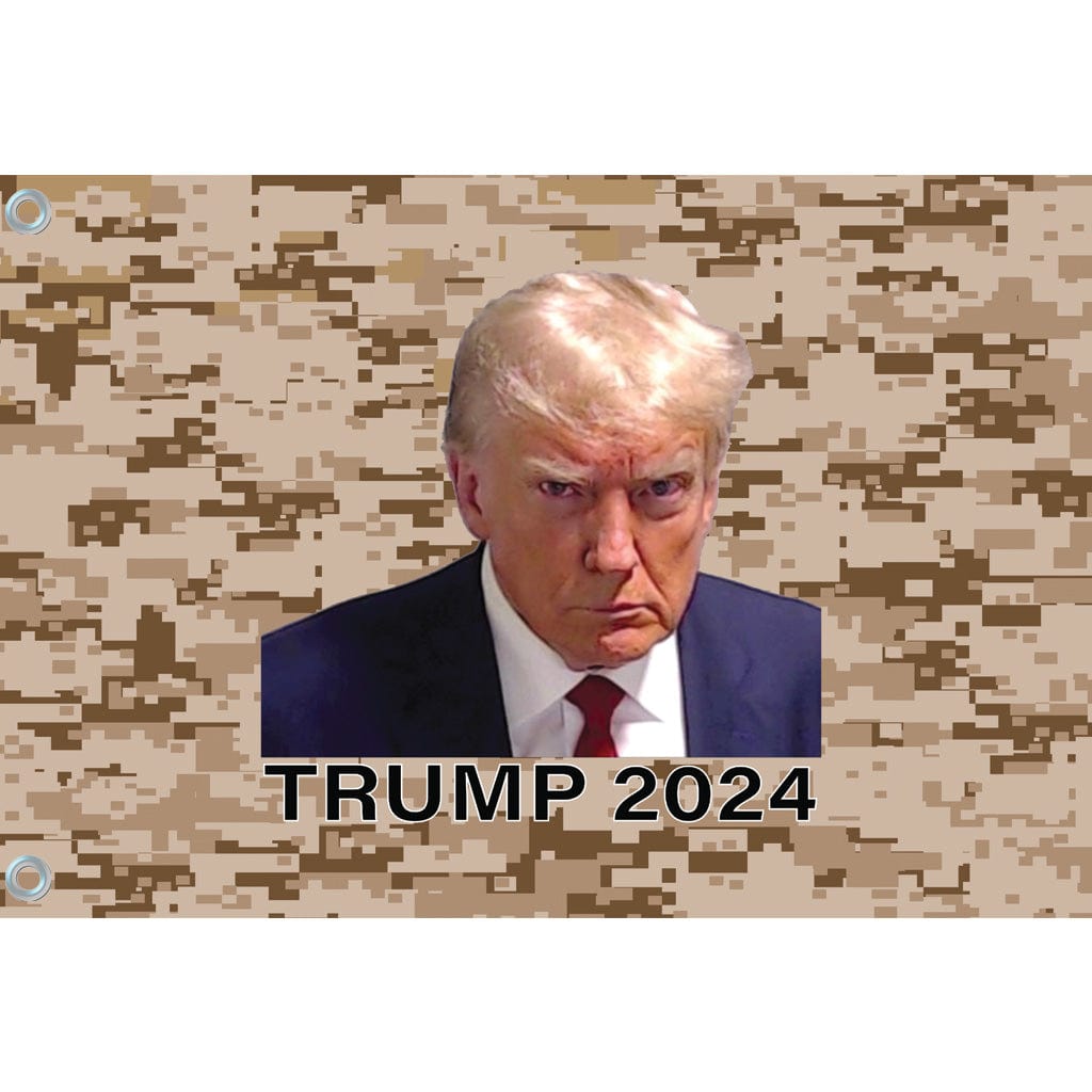 Trump Mugshot Flag on a Brown Camouflage – Fest Flags