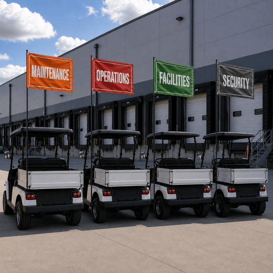Fest Flags Site Vehicle Flags Department Flags for Maintenance, Security & Operations Carts — Color-Coded Vehicle Flags
