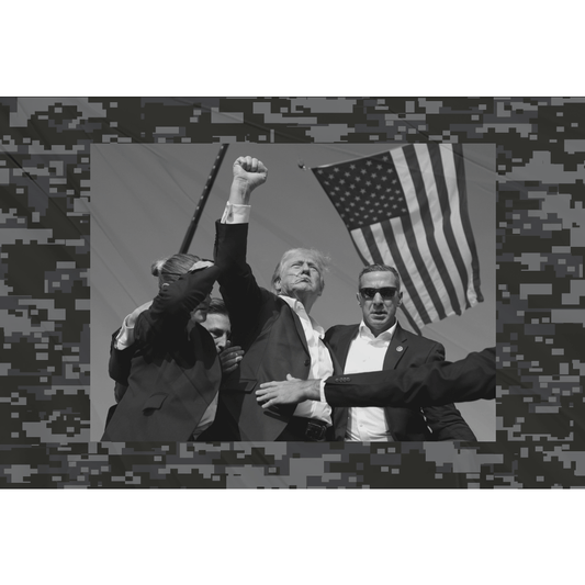 Trump Defiance Flag | Grey Scale | Black Grey Camo