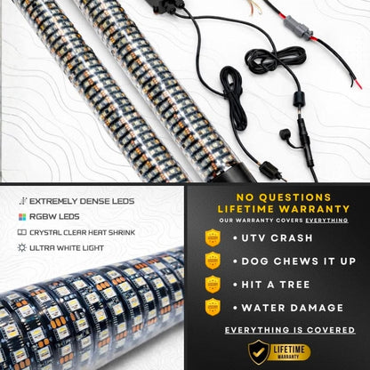 R1 Industries LED Whips Pro Series LED Light Whips – World's Best Lifetime Warranty | 2ft Fatty, 3ft & 4ft | Pair